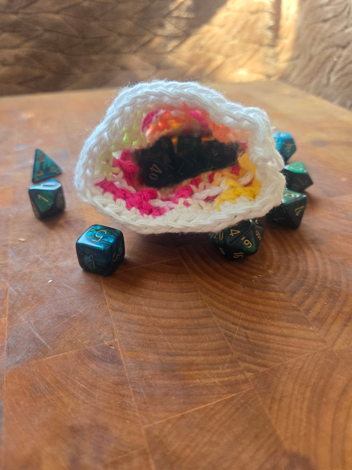 Multicoloured dice pouch!