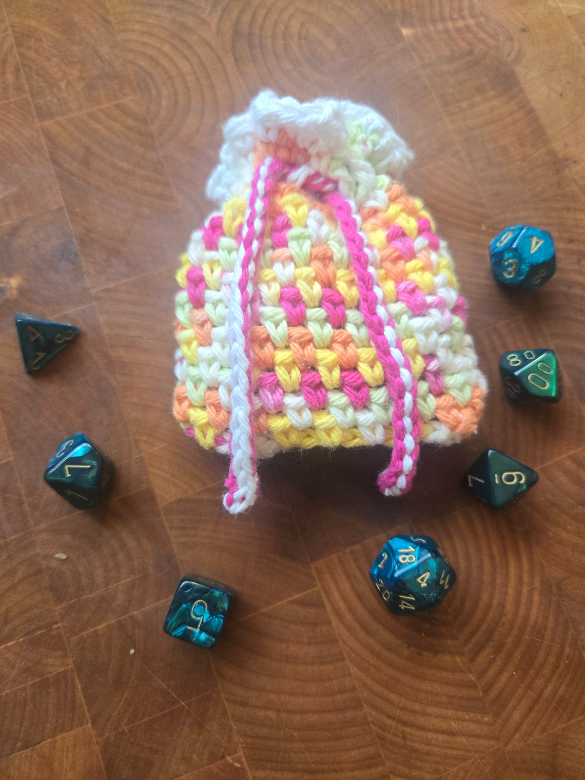Multicoloured dice pouch!