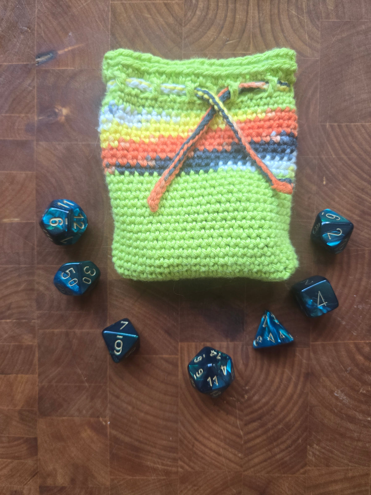 Multicoloured striped Dice pouch