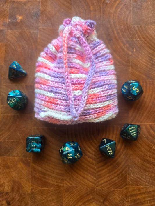 Pink and purple dice pouch