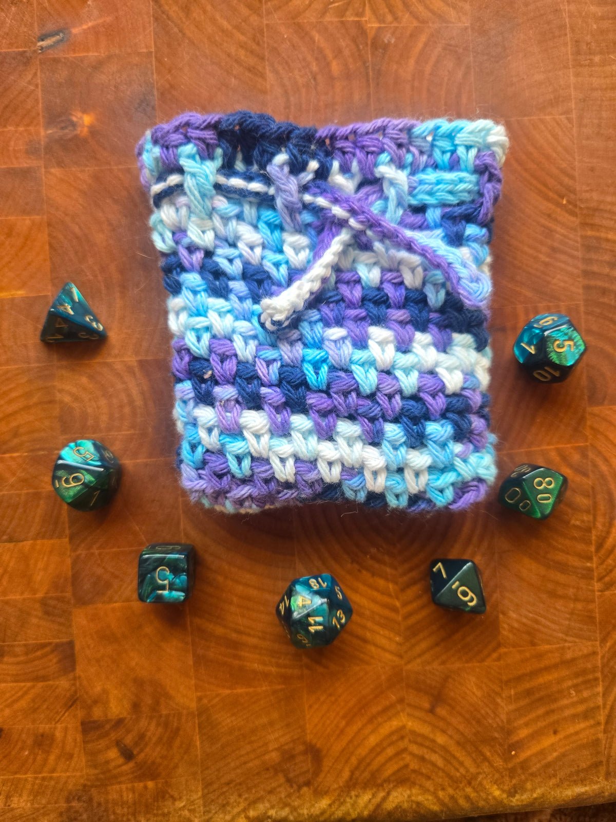 Purple, Blue and White dice pouch!