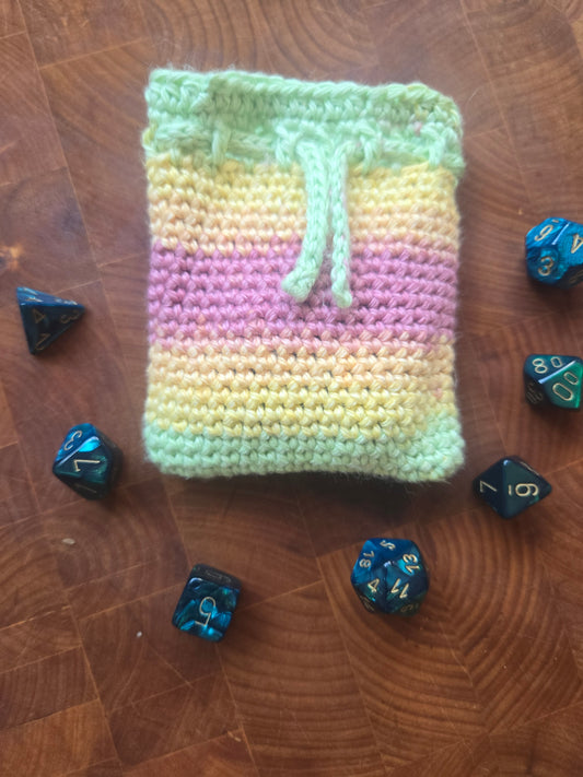 Green, orange and pink dice pouch!